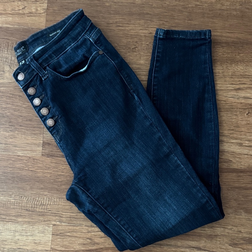 Judy Blue Dark Indigo High Rise Skinny Jeans with Button Fly